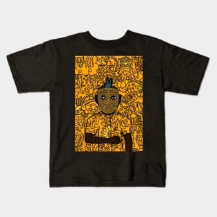 Dark Doodle Male Character with Mannequin Glyph in Mysterious Doodle Background Kids T-Shirt